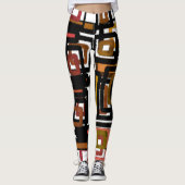 Geometrische Abstracte blokken Rust Black White Leggings (Voorkant)