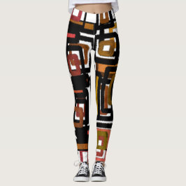 Geometrische Abstracte blokken Rust Black White Leggings