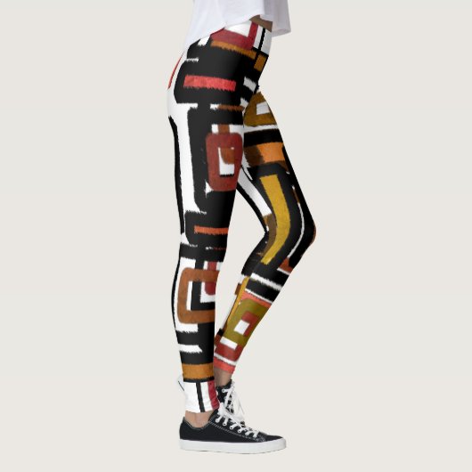 Geometrische Abstracte blokken Rust Black White Leggings (Rechts)