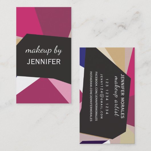 Geometrische Abstracte Bold MODERN Makeup Artist Visitekaartje (Voorkant / Achterkant)