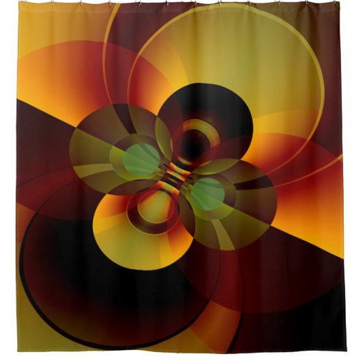 Geometrische Abstracte cirkels Bruin en Goud Douchegordijn (Voorkant)