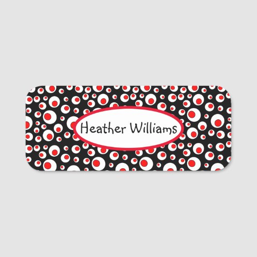 Geometrische Abstracte cirkels Rood Wit Zwart Naamplaatje (Voorkant)