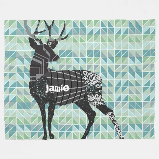 Geometrische Abstracte Deer Steam Punk Patroon Fle Fleece Deken (Voorkant (Horizontaal))