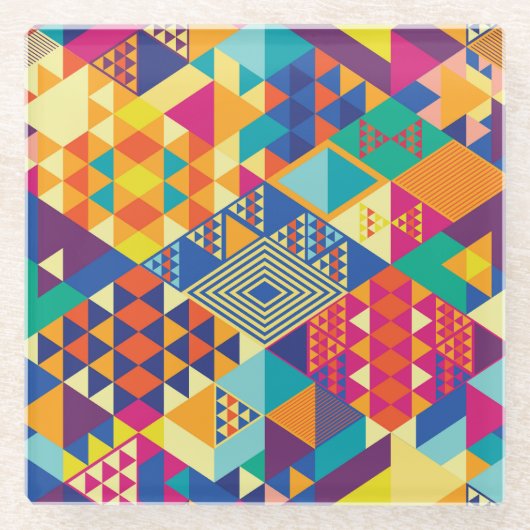 Geometrische, abstracte elementen,  patroon. glazen onderzetter (Voorkant)