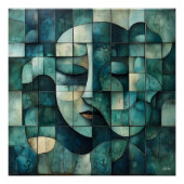 Geometrische Abstracte Gezichtskunst - Blauwgroen Perfect Poster (Voorkant)