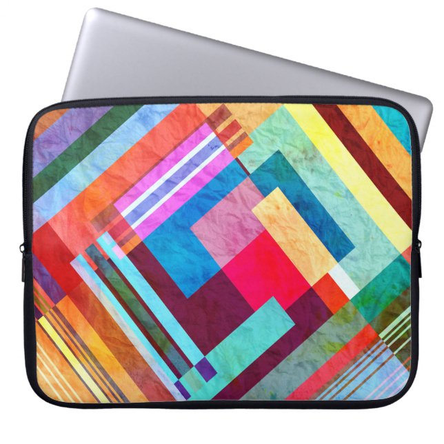 Geometrische abstracte, grafische kleurenachtergro laptop sleeve (Voorkant)