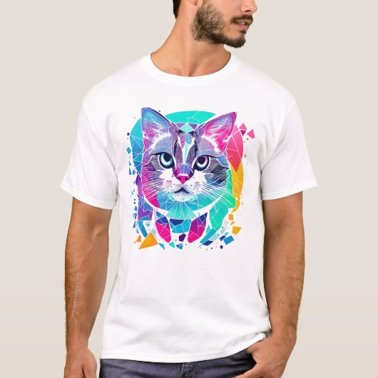 geometrische abstracte katten kleurrijk geometrisc t-shirt (Voorkant)
