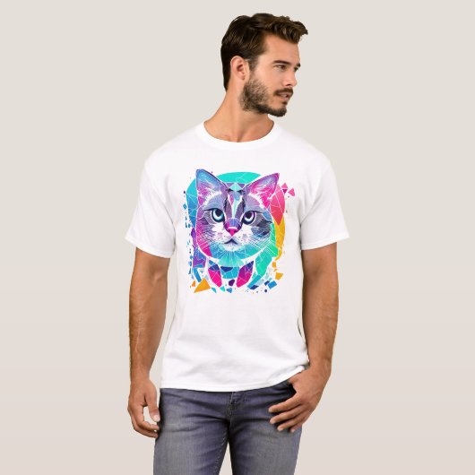 geometrische abstracte katten kleurrijk geometrisc t-shirt (Voorkant volledig)