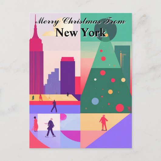 Geometrische Abstracte kerstgroeten New York Briefkaart (Voorkant)