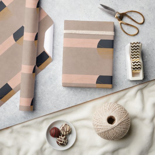 Geometrische Abstracte maan Lineair modern beige Cadeaupapier (Crafts)