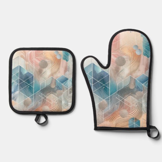 Geometrische Abstracte Oven Mitt & Pot Holder Set (Voorkant)