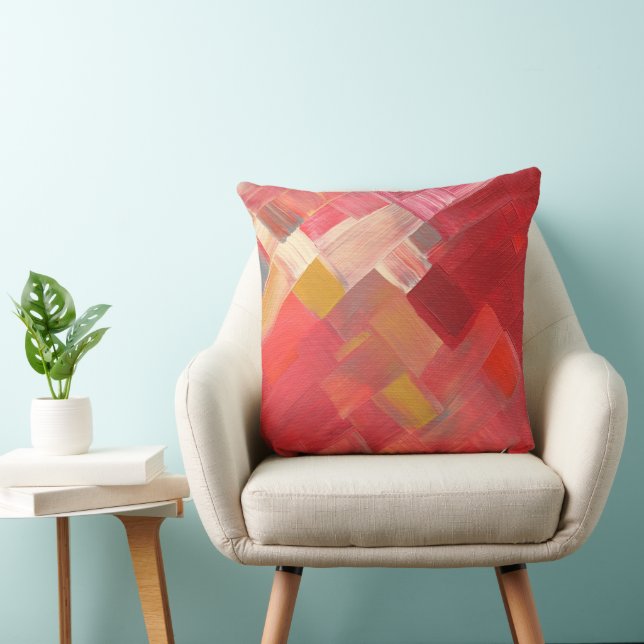 Geometrische Abstracte Penseelstreken Rood, Roze & Kussen (Stoel)