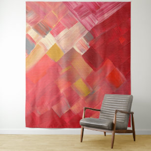 Geometrische Abstracte Penseelstreken Rood, Roze & Wandkleed