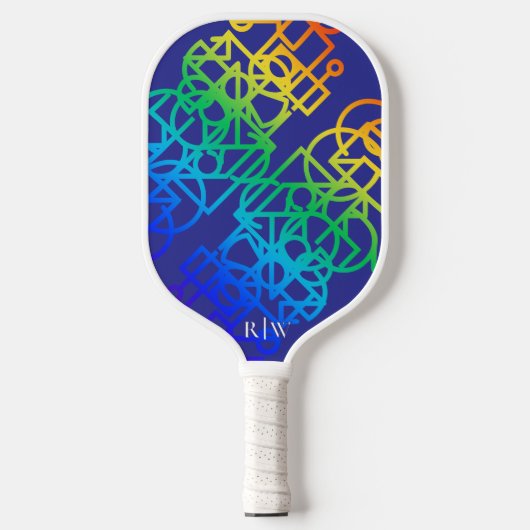 Geometrische Abstracte regenboogkleur Paarse achte Pickleball Paddle (Voorkant)