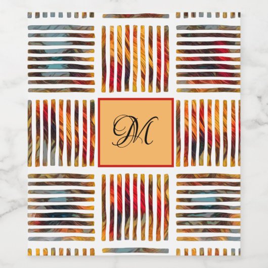 Geometrische Abstracte Stripe Patroonmonogram Wijn Etiket (Enkel label)