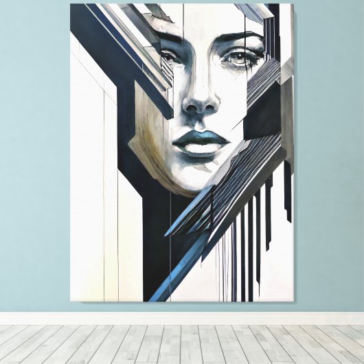Geometrische abstracte vrouw canvas afdruk (Insitu (Houten vloer))
