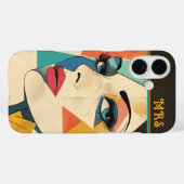 Geometrische Abstracte vrouw met Aqua Eyes Case-Mate iPhone Case (Achterkant (horizontaal))