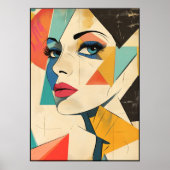 Geometrische Abstracte vrouw met Aqua Eyes Poster (Voorkant)