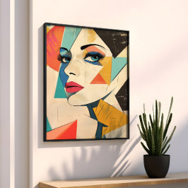 Geometrische Abstracte vrouw met Aqua Eyes Poster