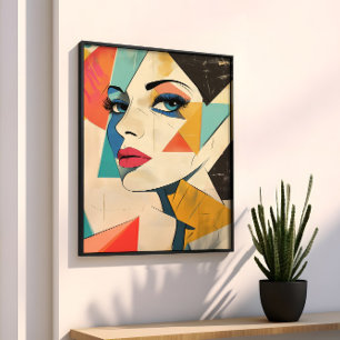 Geometrische Abstracte vrouw met Aqua Eyes Poster