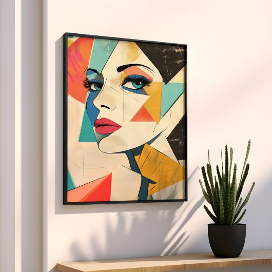 Geometrische Abstracte vrouw met Aqua Eyes Poster