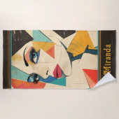 Geometrische Abstracte vrouw met Aqua Eyes Strandlaken (Voorkant)