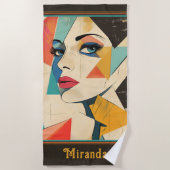 Geometrische abstracte vrouw met aqua ogen strandlaken (Voorkant)