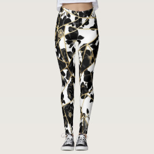Geometrische Abstracte zwarte Floral Gold Triangle Leggings