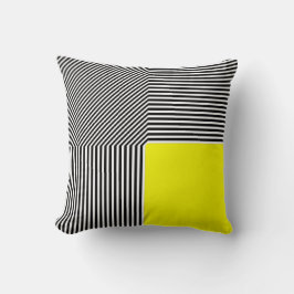 Geometrische abstractie, B/W strepen geel vierkant Kussen