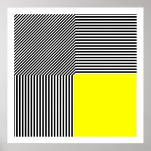 Geometrische abstractie, B/W strepen geel vierkant Poster