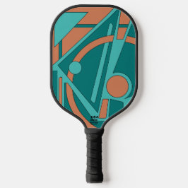 Geometrische abstractie in turquoise en koraal pickleball paddle