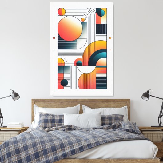 Geometrische abstractie in vetgedrukte kleuren canvas afdruk (Insitu (Slaapkamer))