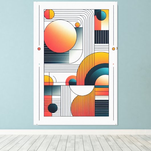 Geometrische abstractie in vetgedrukte kleuren canvas afdruk (Insitu (Houten vloer))