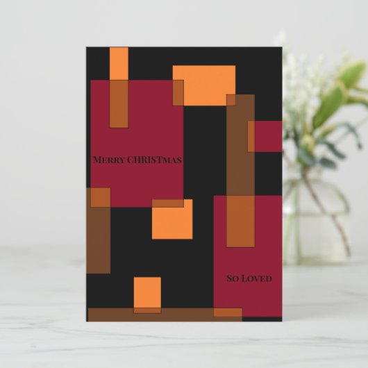 Geometrische abstractie Rood Bruin Zwart Kerstmis Feestdagenkaart (Staand voorkant)