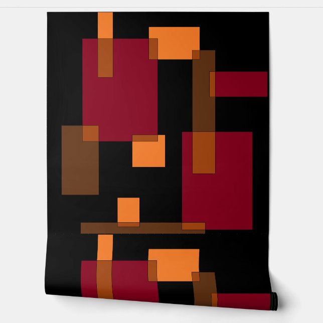 Geometrische abstractie rood Oranje zwart Behang (Afrollen)