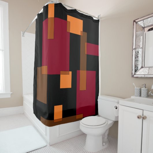 Geometrische abstractie rood Oranje zwart Douchegordijn (In situ)