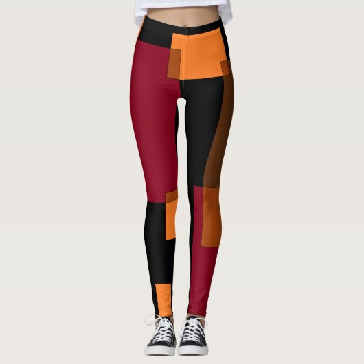 Geometrische abstractie rood Oranje zwart Leggings (Voorkant)