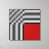 Geometrische abstractie, strepen B/W rood vierkant Canvas Afdruk (Voorkant)