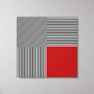 Geometrische abstractie, strepen B/W rood vierkant Canvas Afdruk
