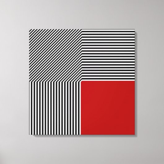 Geometrische abstractie, strepen B/W rood vierkant Canvas Afdruk (Voorkant)