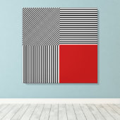 Geometrische abstractie, strepen B/W rood vierkant Canvas Afdruk (Insitu (Houten vloer))