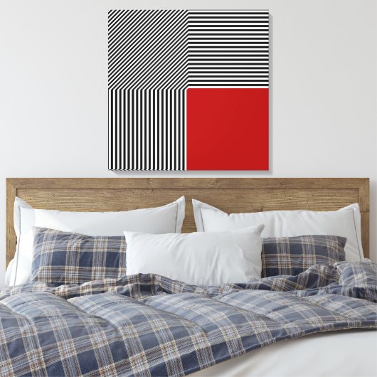 Geometrische abstractie, strepen B/W rood vierkant Canvas Afdruk (Insitu (Slaapkamer))