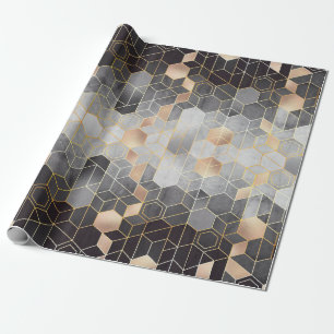 Geometrische abstractie van zeshoeken op zwart en  cadeaupapier