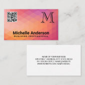 Geometrische achtergrond | Monogram QR-code Visitekaartje (Voorkant / Achterkant)