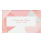 Geometrische achtergrond roze wit & goud naambadge (Voorkant)