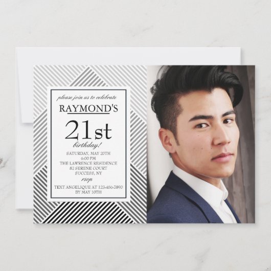 Geometrische achtergrondfotouitnodiging kaart (Voorkant)