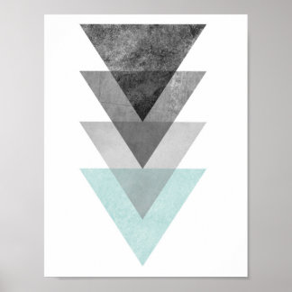 Geometrische afdruk blauwgroen en grijze driehoek poster