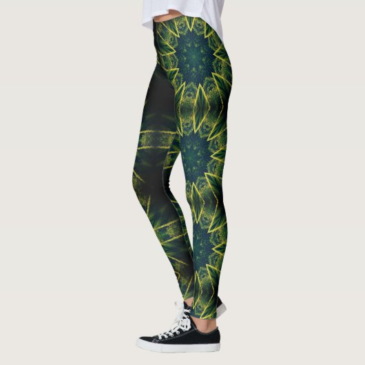 Geometrische afdruk groene contrastvloeistof leggi leggings (Links)