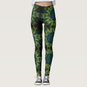 Geometrische afdruk groene contrastvloeistof leggi leggings (Voorkant)