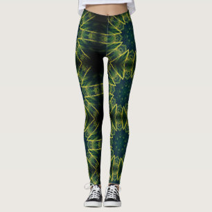 Geometrische afdruk groene contrastvloeistof leggi leggings